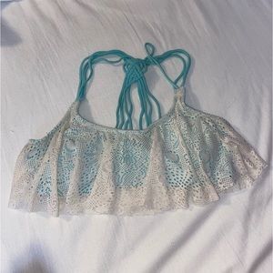 Teal and White Frilly Bikini Top
